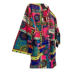 Vintage 70s Hawaiian Togs Psychedelic Patchwork Top Hawaii Sz 12 Fits XS-S