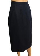 vtg BRETTON PLACE Navy Blue Wool Skirt Sz 10 Slight A-Line Pckts Lined