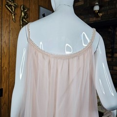 Vtg 60s Whipped Pink Babydoll Sheer Chiffon Double Layer Nightie Pajama M/L/XL
