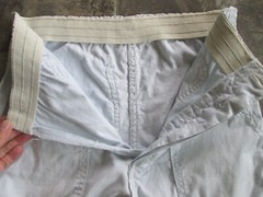 Vintage A.Smile Pants 26×34 Long Blue Button Fly Cotton Elastic Tropical Patch