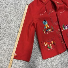 Vintage 1950s Guillermo Guevara Made In Mexico Red Hand Embroidered Wool Jacket