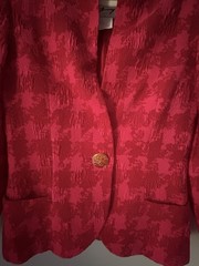 Vtg Genny Italy Blazer Jacket Red Button Front Pockets Textured Fabric Lined S-M