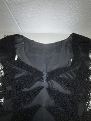 Vintage Fabrice New York Couture 20s Revival Flapper Dress Black Beaded Silk Med
