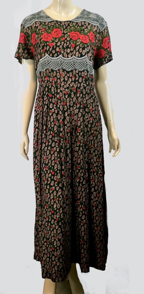 Vintage 80s 90s Just in Thyme Tie Back Maxi Prairie Dress Sz 14