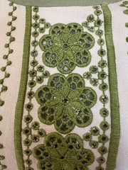 Vintage Classic 60s A-line green cream Embroidered linen? sleeveless dress Small
