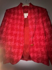 Vtg Genny Italy Blazer Jacket Red Button Front Pockets Textured Fabric Lined S-M