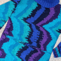 Vtg 80s Pappagallo Mohair Blend Psychedelic Wave Cowl Neck Chunky Sweater sz M