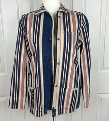 Ralph Lauren Jeans Co Women’s Denim Barn Chore Coat Petite Small Red Blue Stripe