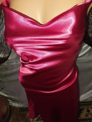 VTG SATIN SHINY GARNET COWL DRAPE NEGLIGEE NIGHTGOWN LUX LINGERIE 46″/44″ NWOT