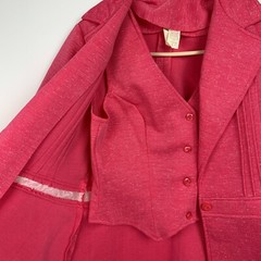 Vintage Silk Polyester Blend Bright Pink 3-Piece Leisure Suit Womens 16 Barbie
