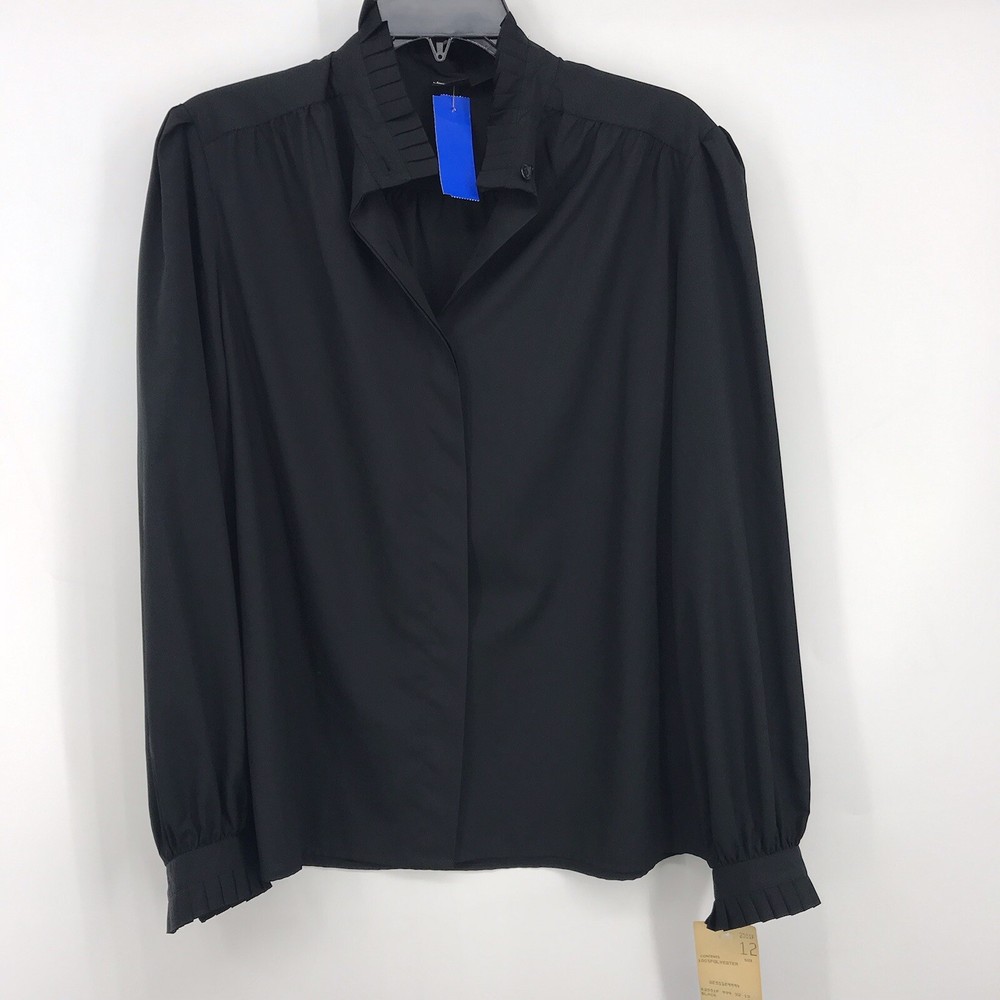 James Kenrob By Dalton Womens Black Long Sleeve Button Up Blouse Size 12 NWT