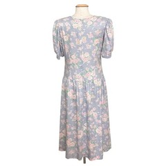 VTG Lanz Women Dress M Pastel Blue Floral Prairie Cottagecore Feminine Victorian