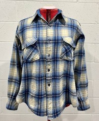 Vintage Woolrich Wool Plaid Shirt Jacket XL Blue Tan USA Heritage Flannel