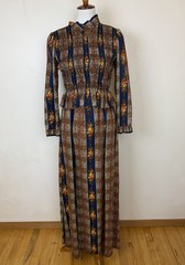 Vtg 1960s Maxi Dress Sz 11 Emma Domb Smocked Long Sleeve Floral Fall Winter