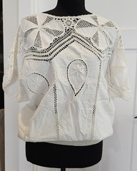 VTG NOS Hand Made BANDO Crochet Lace 100% Cotton Linen Tunic Large Women’s Top