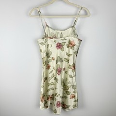 Vintage 90s Y2K Slip Dress Nighty Cream Pink Green Floral Small Mini Coquette