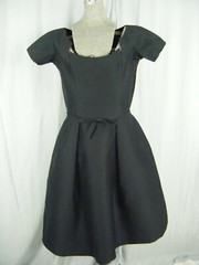 SAMUEL WINSTON BY ROXANE Vtg 50s Black Shantung Silk Bow Dress-Bust 36.5/S