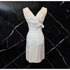 1950s Phyllis De Trans for Georgette Cream Lace Wiggle Dress S XS Bow Waist