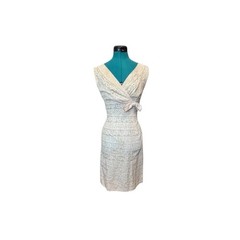 1950s Phyllis De Trans for Georgette Cream Lace Wiggle Dress S XS Bow Waist