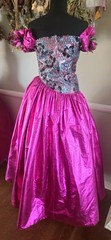 Vintage 1980s Custom Made Desined Barbie Prom Dress Eyelash Lame And Pink Skirt