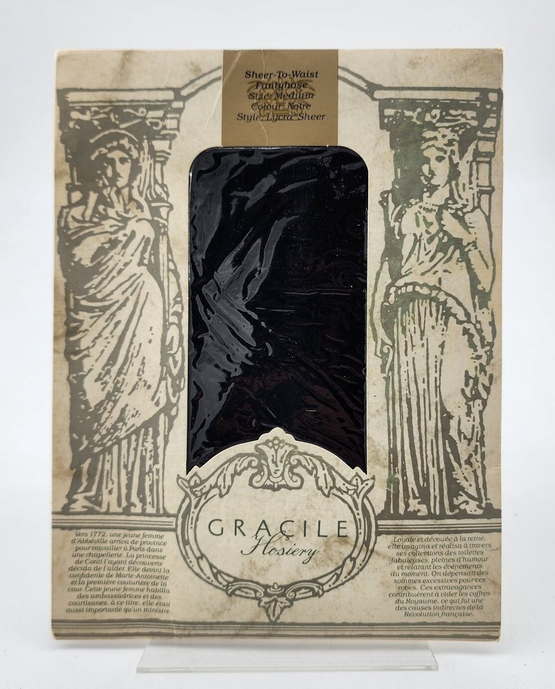 VTG Gracile Hosiery Lycra Sheer to Waist Pantyhose Noire Size Medium