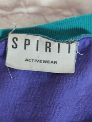 Vintage 80s/90s Spirit Activewear Color Block Shirt USA made Sz Lg Thrashed