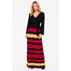 VTG 70s Crochet Maxi Dress Boho Hippie Festival Colorblock Gown Dress 8 Indie