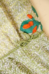 50s 60s Chartreuse Green Floral Sequin Cotton Pin Up Dress Pencil Mod B36-37″