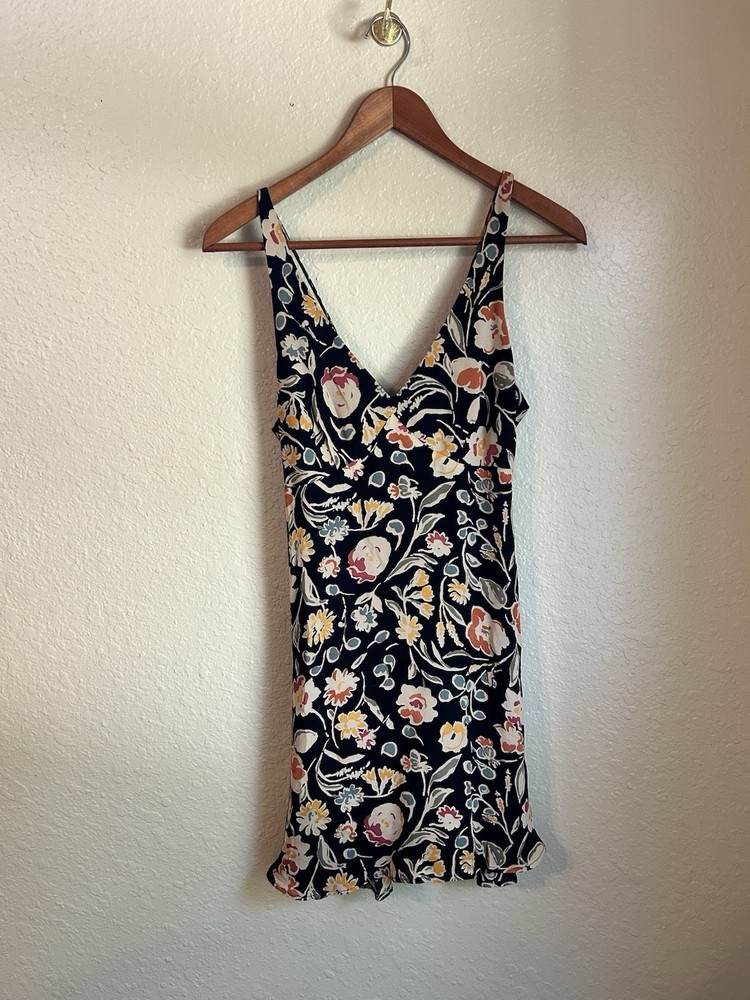 Vintage 1990s BEBE San Francisco Mini Sun Dress Floral Print Black Zip Up Size 4