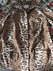 Vintage 1960s Animal Print Knit Top Boutique Brown Cheetah Button Up Sz 14 Sears