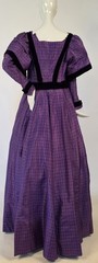 VICTORIAN 19TH C PURPLE SILK DRESS W BLACK SILK VELVET TRIM
