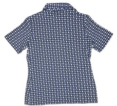 Vintage Eastmoor Mod Polo Shirt Womens 7/8 Blue White Geometric 60s 70s Retro