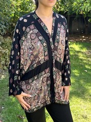 Platinum By Dorothy Schoelen O/S Boho Open Front Jacket Floral Art To Wear