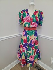 Vintage Carol Anderson Tropical Floral Tea Garden Party Dress Size 6