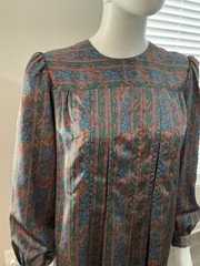 Dress Vintage 80s Satin Oriental Print Blue Green Schrader Sport 6