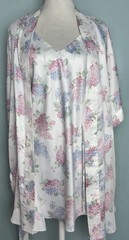 Vintage Laura Adams Satin Chemise Nightgown Robe Hydrangea 2 Pc Set L NWT