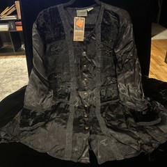 Vintage Raaga L/S Shirt Free Size Beautiful Embroidery Satin & Silk Black