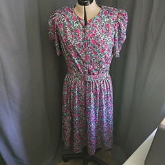 Vintage 80s/90s Tabby of California Floral Print Midi Dress Size 14 Cottagecore