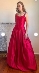 VTG Jessica McClintock Gunne Sax Red Corset Ballgown 9/10 Formal Prom Pockets *
