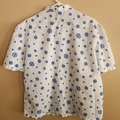 Vtg 70s Judy Bond Sheer Polka Dot Short Sleeve Blouse Dopamine Bright Button-Up