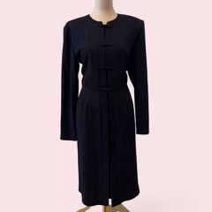 Vintage Debra Michaels Navy Midi Dress Frog Button Front Long Sleeve Size 16