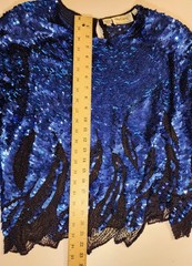 Vintage Oleg Cassini Black Tie Blue Sequin Flame Top XL Silk Beaded Trophy…