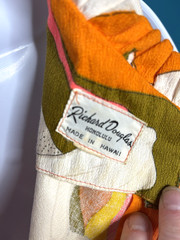 Vtg 60s Richard Douglas Hawaiian Barkcloth Mini Dress MOD BRIGHT Floral Sz S/M