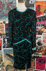 Vintage 90s Black Teal Geometric Print Long Sleeve Wiggle Dress Women Sz 4