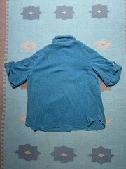 Vintage 70s short sleeve pullover shirt blue textured 1/2 button women’s 42 XL