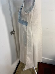 Vintage 70s Cottagecore Nightgown Dress White Blue Lace Embroidered Empire Waist
