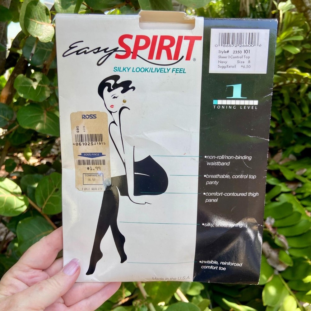 NOS Vintage 90s EASY SPIRIT Pantyhose Sheer Control Top Navy Size B New Y2K