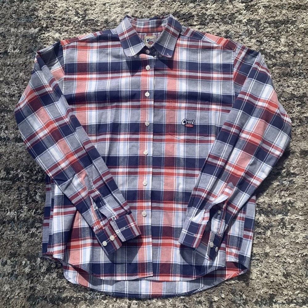 Cruel Girl Vintage 90s Plaid Button Down Shirt Red Blue Western Y2k 2000s