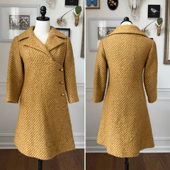 Vintage 60s Franklin Simon New York Mustard Gold Side Button Coat S M