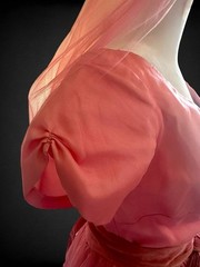 Vintage 1950’s Pink Satin Tulle Velvet Formal Prom Dress With Veil Belt XS